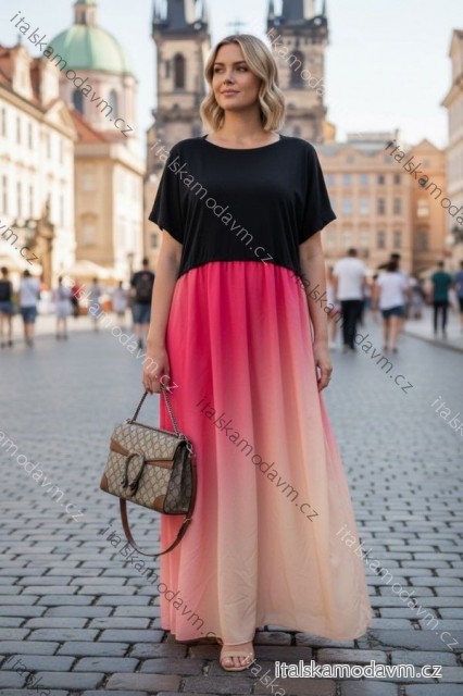 Šaty dlhé maxi dlhé krátky rukáv dámske nadrozmer (44/46/48 ONE SIZE) TALIANSKA MÓDA IMD26062