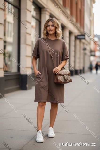 Šaty klasik volnočasové letní  krátký rukáv dámské (48/50/52 ONE SIZE) ITALSKÁ MÓDA IMD26064