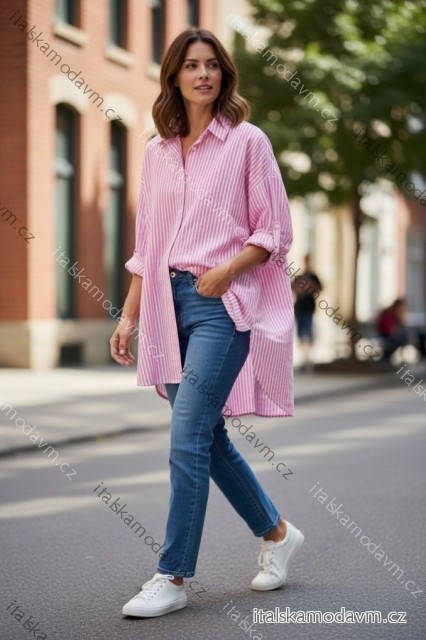 Košeľa predĺžená 3/4 dlhý rukáv dámska nadrozmer (48/50/52 ONE SIZE) TALIANSKA MÓDA IMD26065