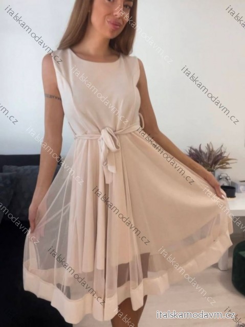 Šaty elegantné letné bez rukávov dámske (S/M/L ONE SIZE) TALIANSKA MÓDA IM322SIMONE/DR béžová S/M/L