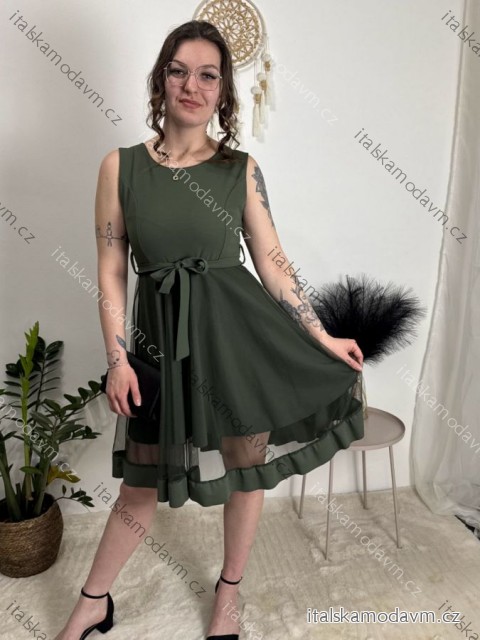 Šaty elegantní letní bez rukávu dámské (S/M/L ONE SIZE) ITALSKÁ MÓDA IM322SIMONE/DR khaki  S/M/L