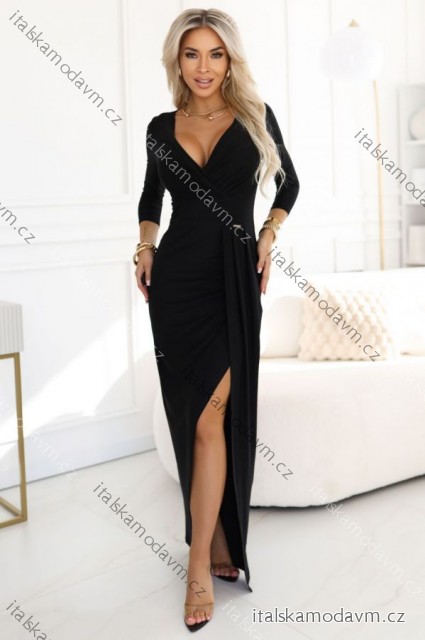 Šaty elegantní dlouhé zavinovací výstřih dámské (XS-XL) Polská moda NMC-404-13/DR Černá L