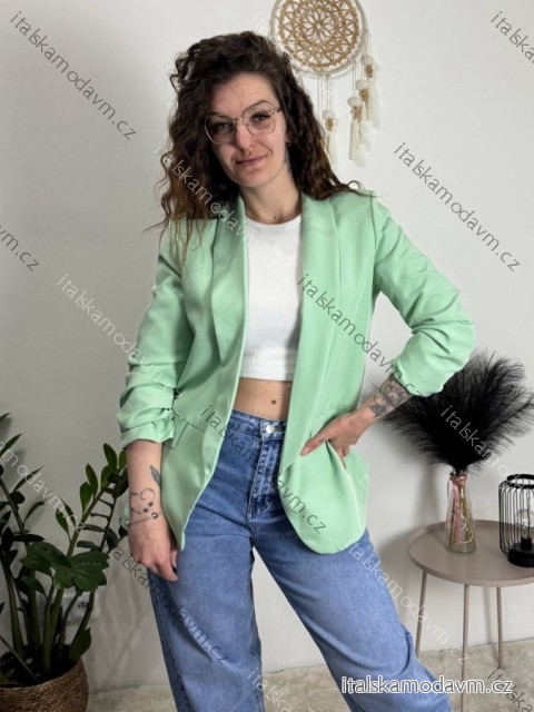 Sako s podšívkou dlhý zhrnutý rukáv dámske (S/M/L ONE SIZE) TALIANSKA MÓDA IM423JANE/DU světle zelená S/M/L