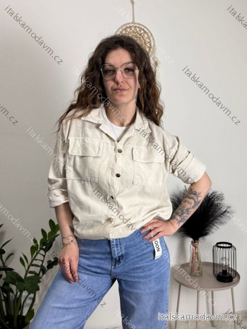 Bunda lehká oversize dlouhý rukáv dámská (S/M/L ONE SIZE) ITALSKÁ MÓDA IMWBHP260001/DUR béžová S/M/L