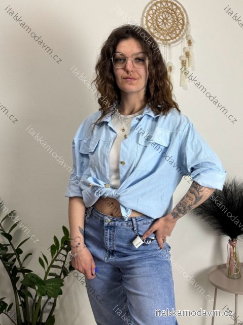 Bunda lehká oversize dlouhý rukáv dámská (S/M/L ONE SIZE) ITALSKÁ MÓDA IMWBHP260001/DUR světle modrá S/M/L