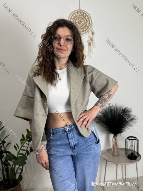 Kabátik teplý oversize krátky rukáv dámsky (XS/M/L/XL/2XL ONE SIZE) TALIANSKA MÓDA IMC26069/DR tmavě béžová M/L/XL
