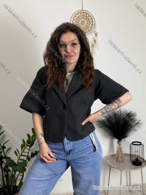 Kabátik teplý oversize krátky rukáv dámsky (XS/M/L/XL/2XL ONE SIZE) TALIANSKA MÓDA IMC26069/DR tmavě šedá M/L/XL