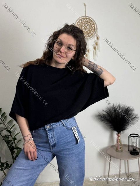 Sveter tenký krátky rukáv dámsky (S/M/L ONE SIZE) TALIANSKA MÓDA IM4261121/DUR černá S/M/L