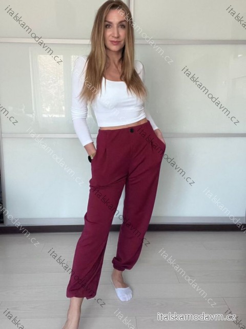 Tepláky/Kalhoty elegantné oversize dlhé dámske (S/M/L ONE SIZE) TALIANSKA MÓDA IMD26003/DUR vínová S/M/L