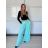 Nohavice elegantní dlhé s páskem dámske SANDRA (S/M/L ONE SIZE) TALIANSKA MÓDA IMPVN262471/DU S/M/L tyrkysová