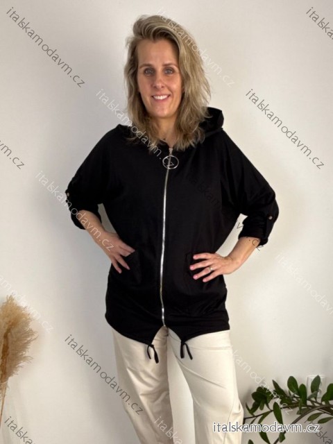 Mikina dlouhý rukáv na zip s kapucí dámská nadrozměr (48/50/52 ONE SIZE) ITALSKÁ MÓDA IMD21588