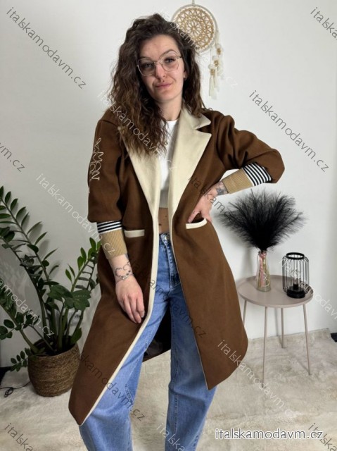 Kabát flaušový s podšívkou dámsky (S/M ONE SIZE) TALIANSKA MÓDA IMD23823/DR