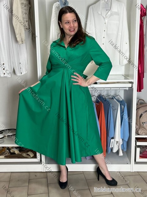 Šaty dlhé košilové 3/4 dlhý rukáv dámske (S/M/L ONE SIZE) TALIANSKA MÓDA IM5260001/DUR S/M/L zelená