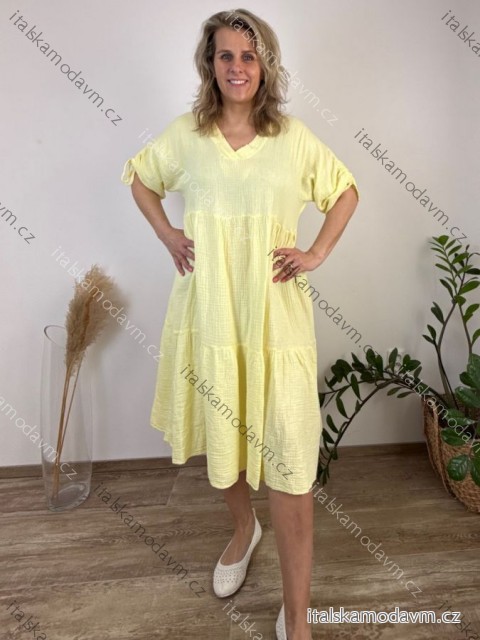 Šaty košeľové mušelín 3/4 rukáv dámske nadrozmer JULIA (44/46/48 ONE SIZE) TALIANSKA MÓDA IMD26001235/DUR 44/46/48 žlutá