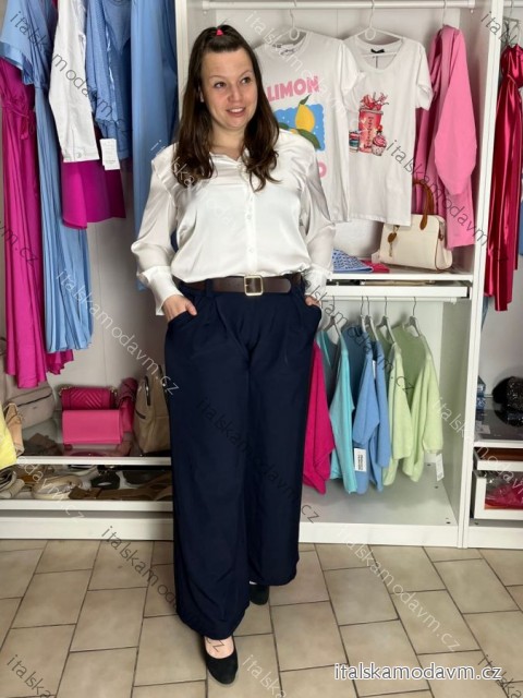 Nohavice elegantní dlhé s opaskom dámske ARIANA (S/M/L ONE SIZE) TALIANSKA MÓDA IMWHN26001/DU tm. modrá S/M/L