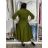 Šaty dlhé košilové 3/4 dlouhý rukáv dámske KONSTANCE  (S/M/L ONE SIZE) TALIANSKA MÓDA IMPDY264885/DUR S/M/L zelená khaki