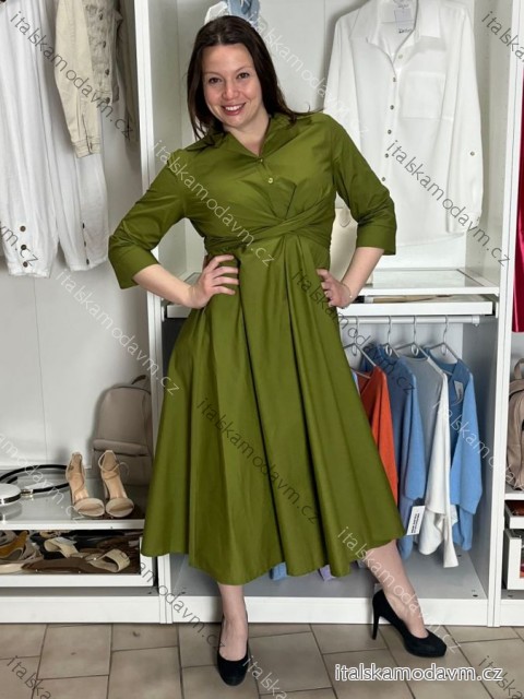 Šaty dlhé košilové 3/4 dlouhý rukáv dámske KONSTANCE  (S/M/L ONE SIZE) TALIANSKA MÓDA IMPDY264885/DUR S/M/L zelená khaki