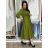 Šaty dlhé košilové 3/4 dlouhý rukáv dámske KONSTANCE  (S/M/L ONE SIZE) TALIANSKA MÓDA IMPDY264885/DUR S/M/L zelená khaki