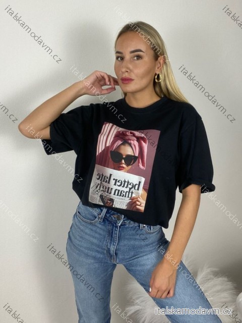 Tričko oversize krátký rukáv dámské KAYA (S/M/L ONE SIZE) ITALSKÁ MÓDA IMPDY26ZZ2888/DU S/M/L Černá