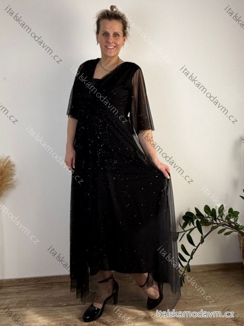 Šaty společenské dlouhé elegantní dlouhý rukáv dámské AMANDA (44/46/48 ONE SIZE) ITALSKÁ MÓDA IMPSH2420033/DU 44/46/48 Černá