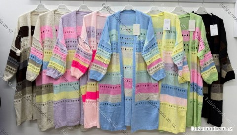 Cardigan pletený dlhý rukáv dámsky nadrozmer (54/56/58 ONE SIZE) TALIANSKA MÓDA IM426121
