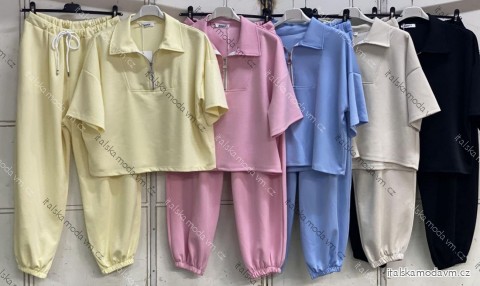 Souprava tepláková oversize mikina krátký rukáv a kalhoty dámské (S/M/L ONE SIZE) ITALSKÁ MÓDA IMC26137