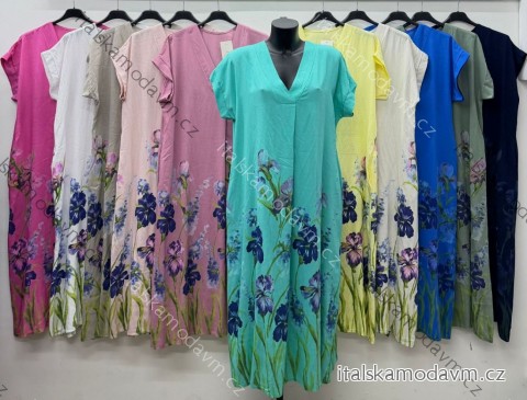 Šaty dlouhé letní květinové krátký rukáv dámské nadrozměr (46/48/50 ONE SIZE) ITALSKÁ MÓDA IM426124