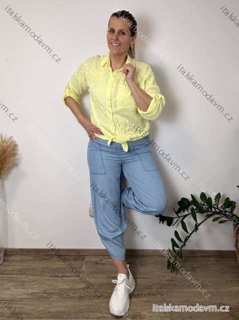 Kalhoty dlouhé letní dámské TARA (S/M/L ONE SIZE) ITALSKÁ MÓDA IMSM260001/DUR S/M/L světle modrá
