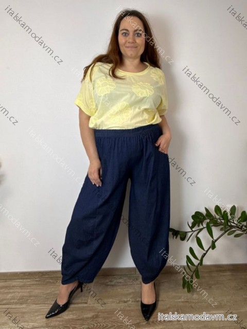 Nohavice dlhé letné dámske nadrozměr INES (42/44/46 ONE SIZE) TALIANSKA MÓDA IMSM260002/DUR m. modrá 42/44/46
