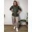 Bunda šusťáková s kapucí dlouhý rukáv nadrozměr NICOLA dámská (40/42/44 ONE SIZE) ITALSKÁ MÓDA IMSM260003/DU 40/42/44 zelená khaki