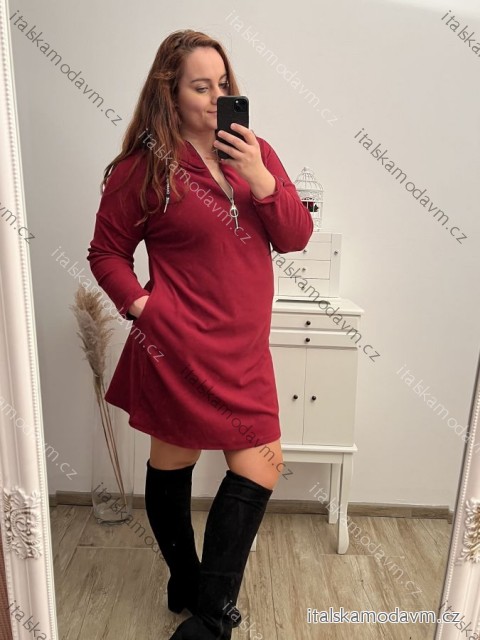 Šaty flaušové s kapucí se zipem dlouhý rukáv dámské nadrozměr (2XL/3XL/4XL ONE SIZE) ITALSKá MóDA IM422LEA/DU