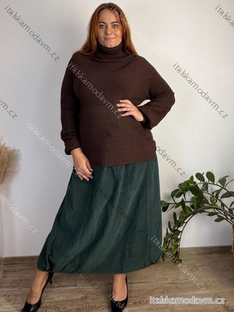 Sveter oversize teplý dlhý rukáv dámsky nadrozmer (46/48/50 ONE SIZE) TALIANSKA MóDA IMSM24O-8063/DUR hnědá 46/48/50