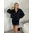 Souprava Bunda dlouhý rukáv a šaty na ramínka dámská VIVIEN (XS/S/M/L ONE SIZE) ITALSKÁ MÓDA IMWCA26005/DUR XS/S/M Černá