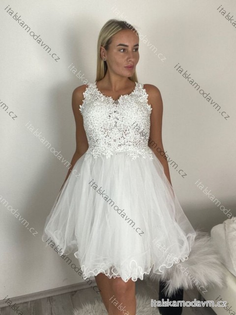 Šaty společenské, svatební elegantní bez rukávu krátké plesové dámské (S/M/L ONE SIZE) ITALSKÁ MÓDA IMM26HB50245/DUR S/M/L bílá