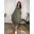 Šaty s laclem letní stahovací s kapsami na ramínka dámské nadrozměr IVONA (46/48/50 ONE SIZE) ITALSKÁ MÓDA IMC26000326/DUR 46/48/50 zelená khaki