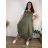 Šaty s laclem letní stahovací s kapsami na ramínka dámské nadrozměr IVONA (46/48/50 ONE SIZE) ITALSKÁ MÓDA IMC26000326/DUR 46/48/50 zelená khaki