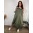 Šaty s laclem letní stahovací s kapsami na ramínka dámské nadrozměr IVONA (46/48/50 ONE SIZE) ITALSKÁ MÓDA IMC26000326/DUR 46/48/50 zelená khaki
