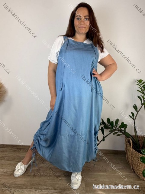 Šaty voľnočasové s laclem na široké ramienka dámske nadrozmer IVONA (46/48/50 ONE SIZE) TALIANSKA MÓDA IMSM260026/DUR 46/48/50 svetle olivová