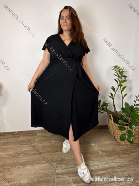 Šaty voľnočasové letné krátky rukáv dámske nadrozmer FRANCESCA (48/50/52 ONE SIZE) TALIANSKA MÓDA IM426106/DUR  čierna