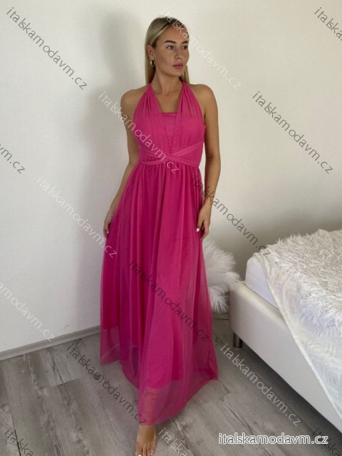 Šaty společenské dlhé dámske JULY (S/M/L ONE SIZE) TALIANSKA MÓDA IMWTM260001/DUR S/M/L tmavo ružová