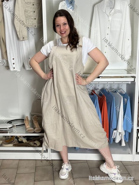 Šaty voľnočasové s laclem na široké ramienka dámske nadrozmer NINA (44/46/48 ONE SIZE) TALIANSKA MÓDA IMSM2600056/DUR 44/46/48 svetlo béžová