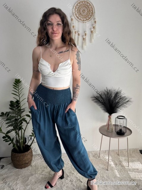 Nohavice viskoza letné aladinky dámske (S/M/L ONE SIZE) TALIANSKA MÓDA IM4260055/DUR modrá petrolejová S/M/L