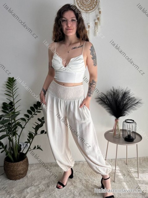 Nohavice viskoza letné aladinky dámske (S/M/L ONE SIZE) TALIANSKA MÓDA IM4260055/DUR béžová smotanová S/M/L
