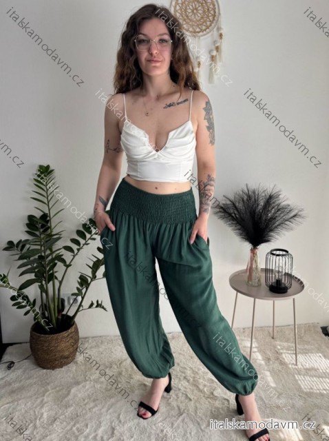 Nohavice viskoza letné aladinky dámske (S/M/L ONE SIZE) TALIANSKA MÓDA IM4260055/DUR zelená smaragdová S/M/L