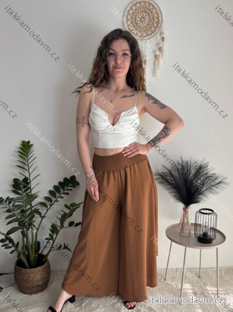 Nohavice letné háremky dlhé dámske (S/M/L ONE SIZE) TALIANSKA MÓDA IMD24199/DUR hnědá čokoládová S/M/L