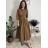 Šaty dlhé košilové 3/4 dlouhý rukáv dámske KONSTANCE  (S/M/L ONE SIZE) TALIANSKA MÓDA IMPDY264885/DUR S/M/L zelená khaki