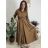 Šaty dlhé košilové 3/4 dlouhý rukáv dámske KONSTANCE  (S/M/L ONE SIZE) TALIANSKA MÓDA IMPDY264885/DUR S/M/L zelená khaki