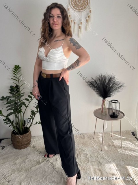 Kalhoty máslové s páskem dámské (S/M/L ONE SIZE) ITALSKÁ MÓDA IMD25223/DR černá S/M/L