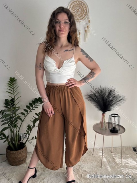 Nohavice letné zavinovací dlhé oversize dámske GINIE (S/M/L ONE SIZE) TALIANSKA MÓDA IMD24250/DU hnědá S/M/L