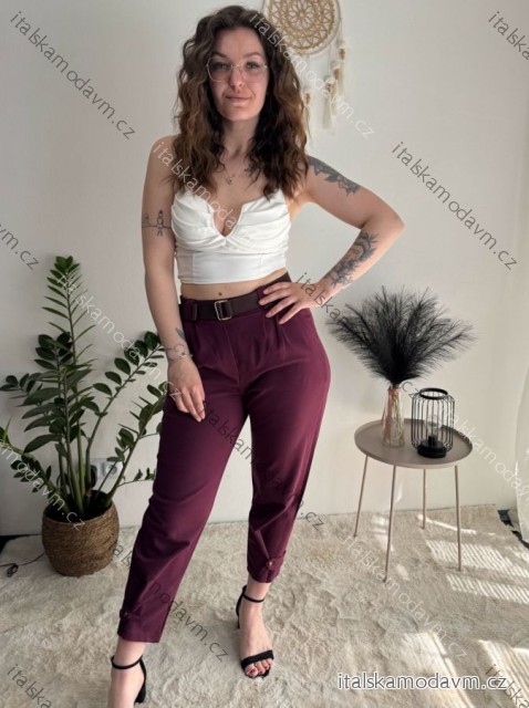 Nohavice elegantné s opaskom 3/4 krátke dámske (S/M/L ONE SIZE) TALIANSKA MÓDA IMPLI257048/DU
